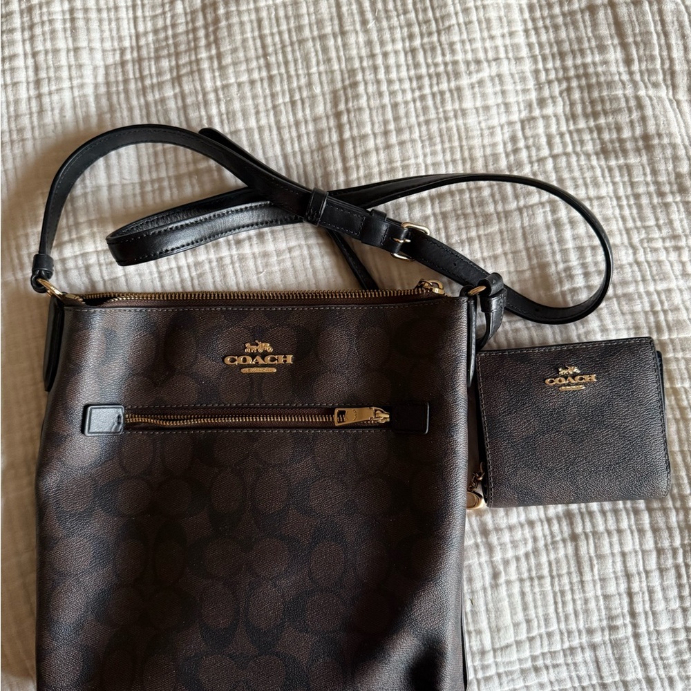 Coach Brown Crossbody Bag and Wallet Set